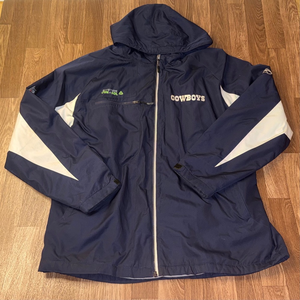 NFL Onfield Reebok Dallas Cowboys Hooded Windbreaker Jacket Navy Blue Large